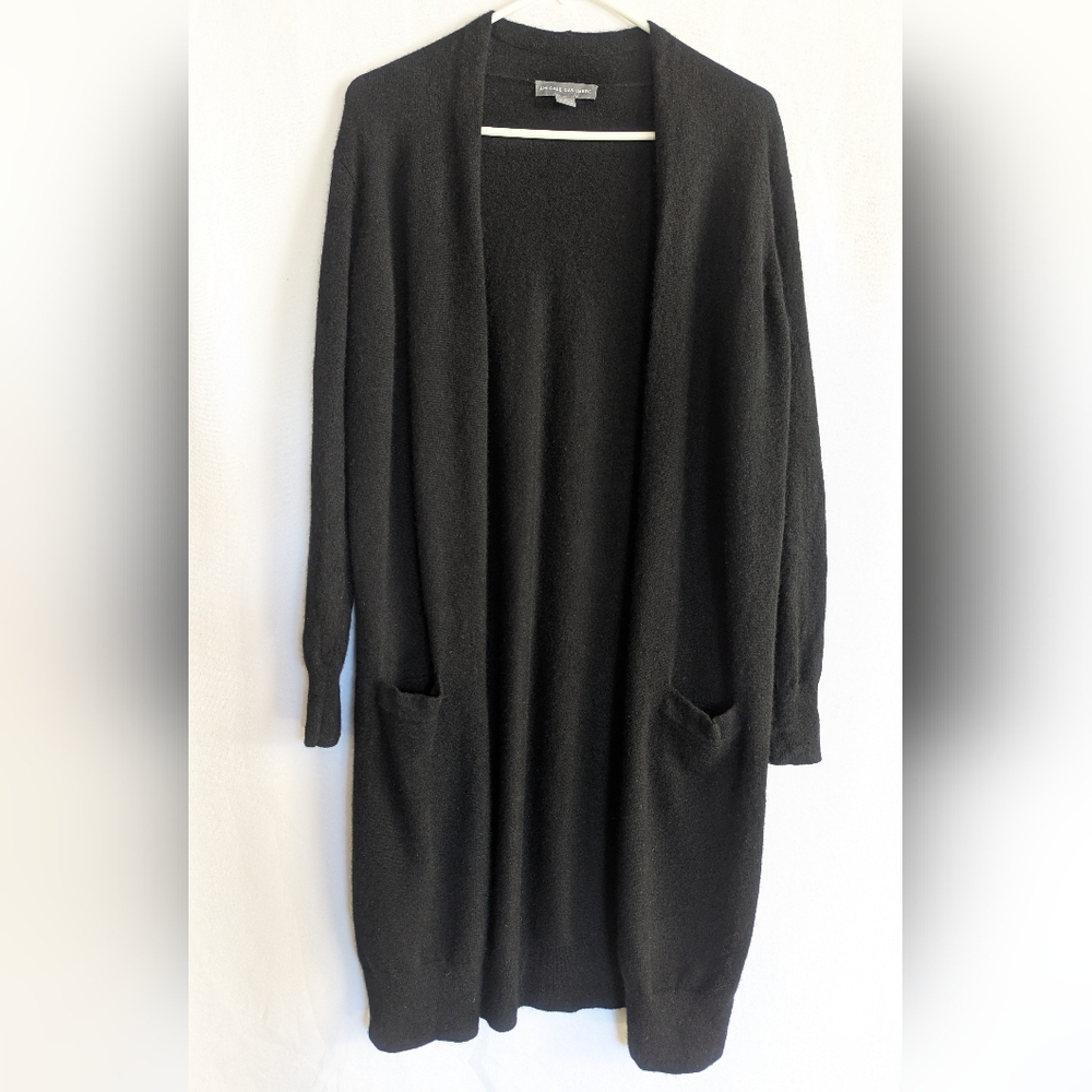 Women's Small Amicale Cashmere Long Black Cardigan Open Front Sweater Wrap